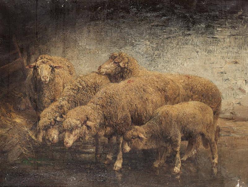 Heinrich von Angeli Sheep in a barn